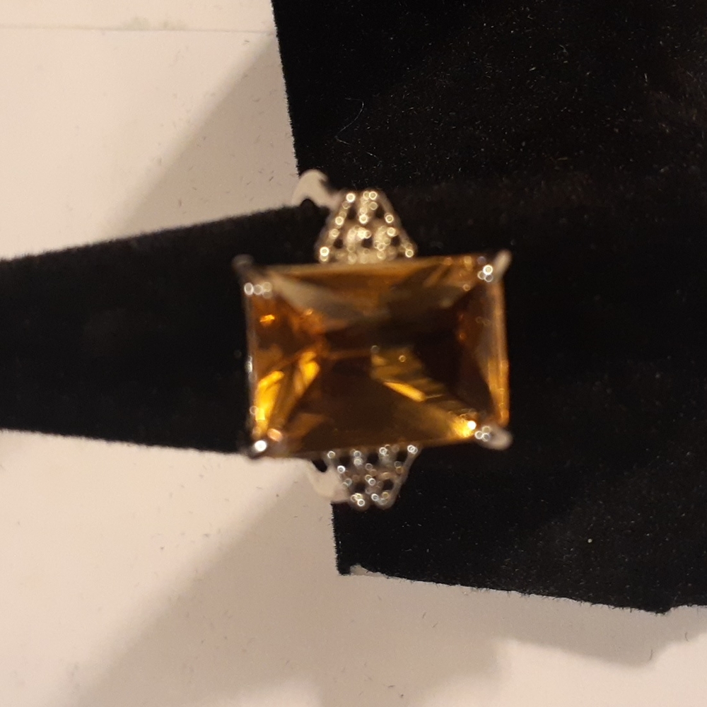 Champagne Citrine Wedding silver Ring size 7